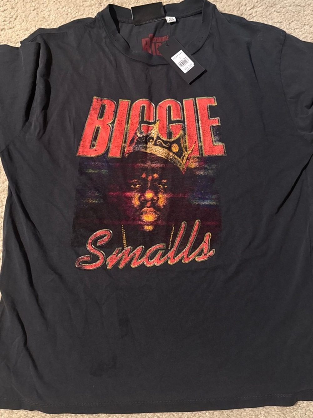 Topshop Black Graphic Tee with Red and Gold Print